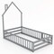Wooden Twin Size Montessori Floor Bed with Lockable Door Guardrails and House Shape Design